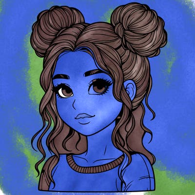 realistic girl with two buns in her hair