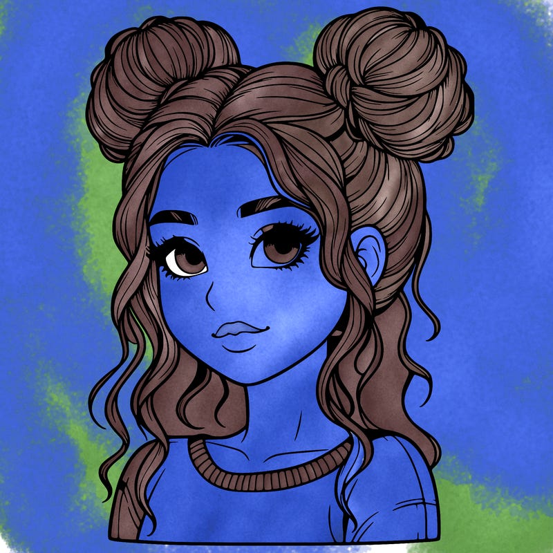 realistic girl with two buns in her hair