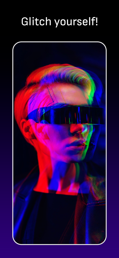 Glitch Art Studio: Cam Effects - Un retrato con un efecto glitch colorido y vibrante y aberración cromática