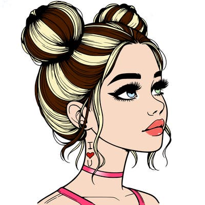 realistic girl with buns on the top of her head