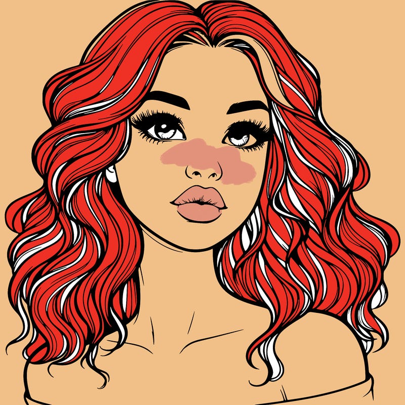 realistic girl with wavy hair and lips
