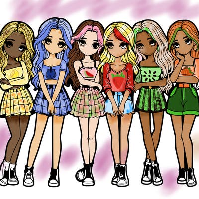 a group of girls realistic