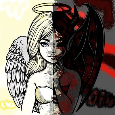 realistic angel half demon