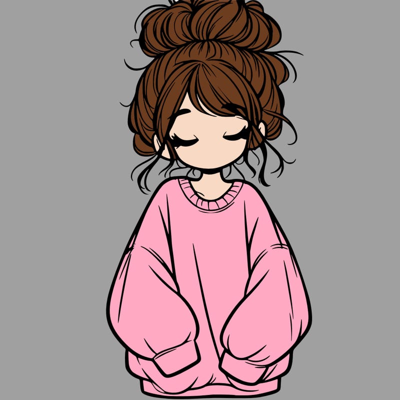 girl with baggy sweatshirt and messy bun