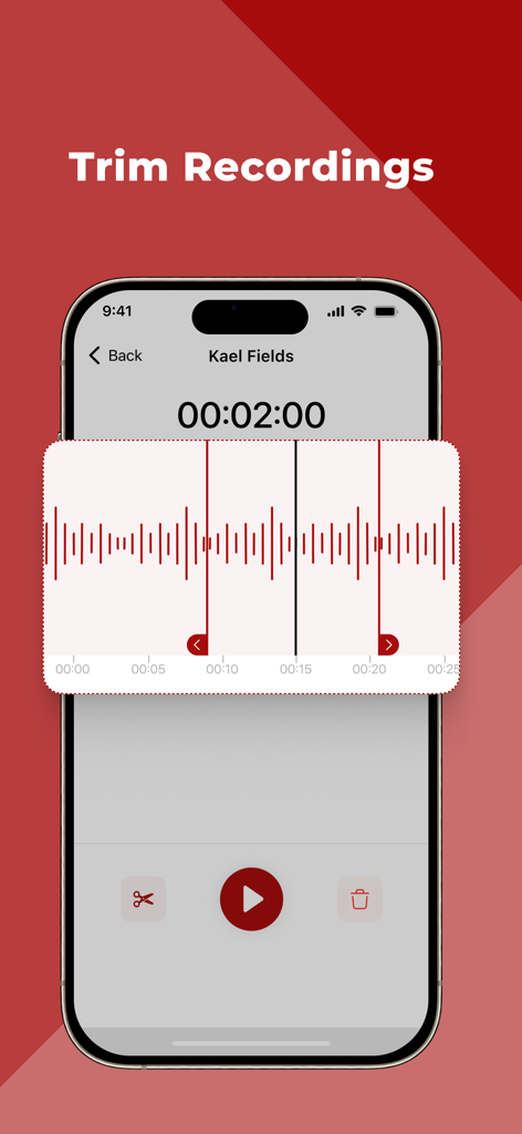 Interface for trimming a call recording in the Callbox app on an iPhone