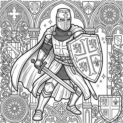 Dive into history with this epic Crusader Knight coloring page, specifically designed for teens with its intricate details and dynamic composition. Perfect for unleashing your inner artist and bringing a medieval legend to life with vibrant colors.
