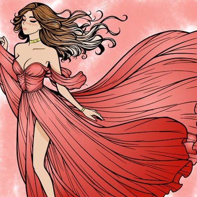 realistic woman in dress flowing the the wind