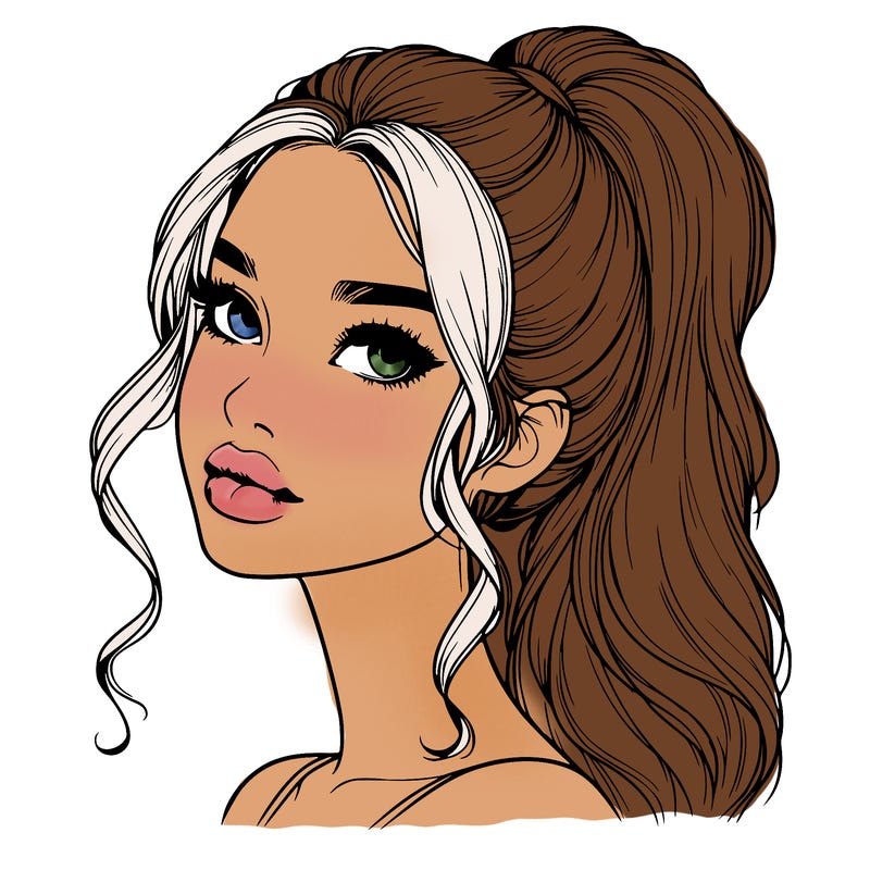 realistic girl with a ponytail on her hair and lips