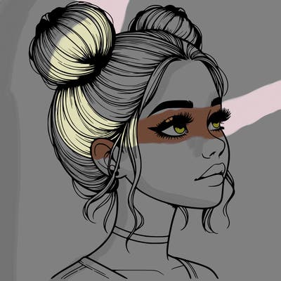 realistic girl with buns on the top of her head