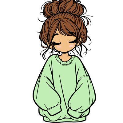 girl with baggy sweatshirt and messy bun