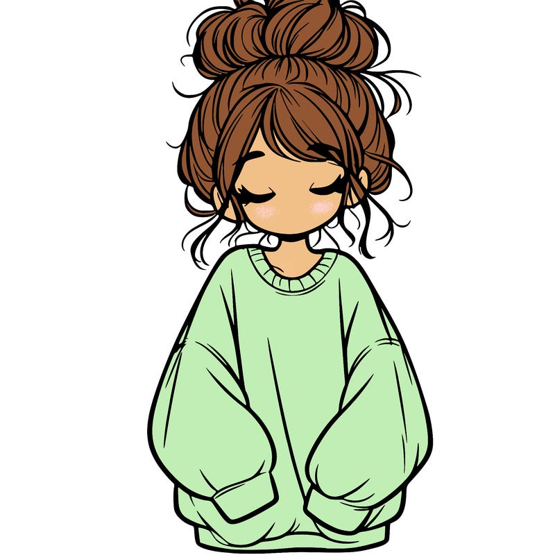 girl with baggy sweatshirt and messy bun