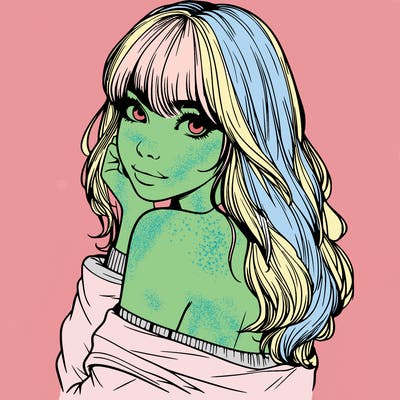 realistic girl with bangs looking over her shoulder