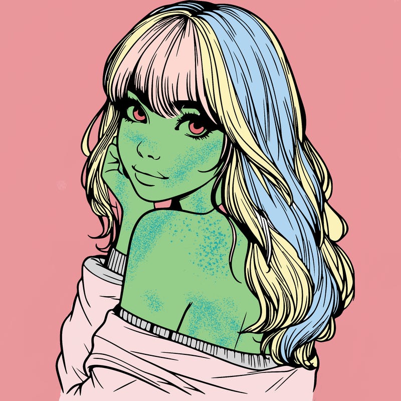 realistic girl with bangs looking over her shoulder