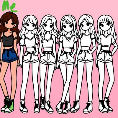 a group of girls wearing crop tops and shorts