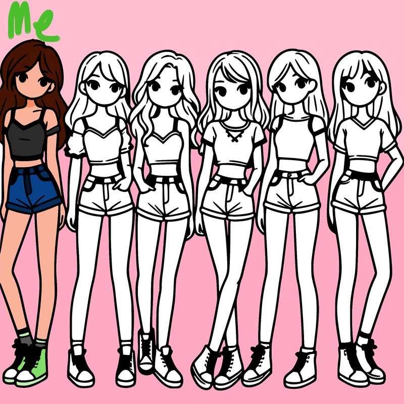 a group of girls wearing crop tops and shorts