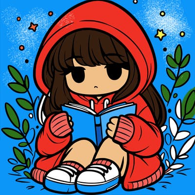 girl in oversized hoodie reading a book