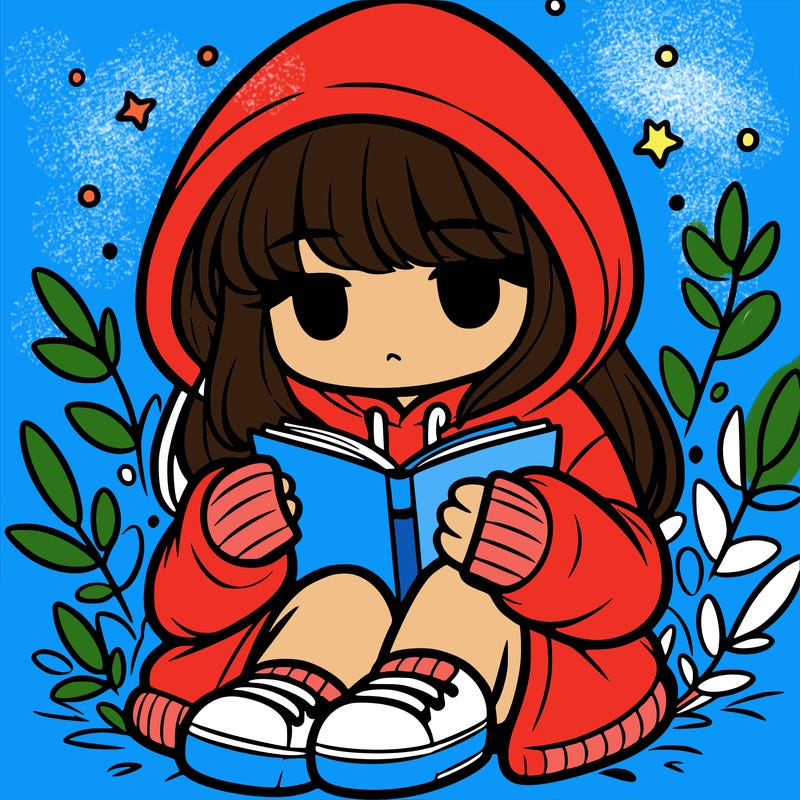 girl in oversized hoodie reading a book