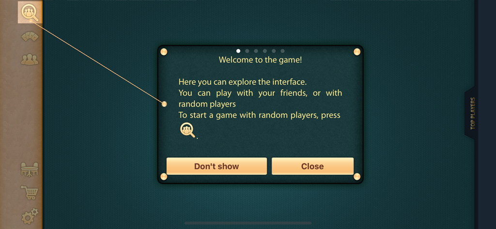 Durak online - Welcome tutorial popup on the Durak online game interface