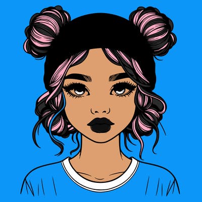 realistic girl with buns in her hair with a beanie on