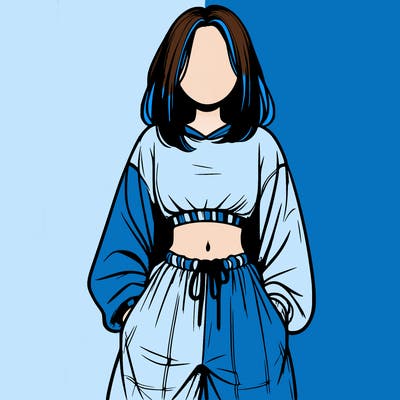 realistic girl faceless with baggy pants and a crop top