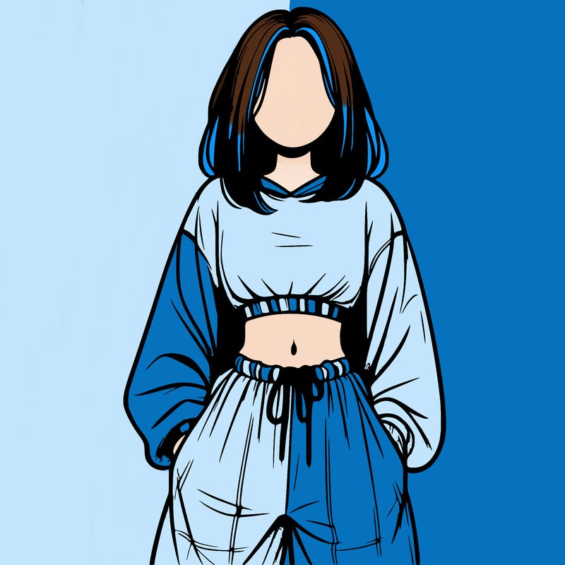 realistic girl faceless with baggy pants and a crop top