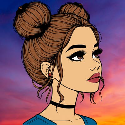 realistic girl with buns on the top of her head