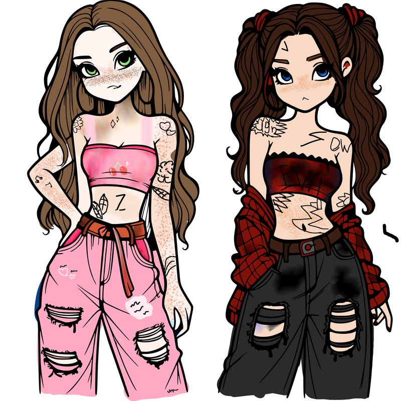 2 girls in crop tops and baggy jeans ripped