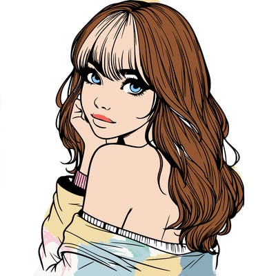 realistic girl with bangs looking over her shoulder