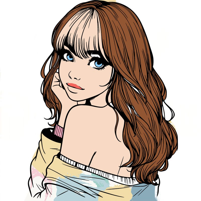 realistic girl with bangs looking over her shoulder