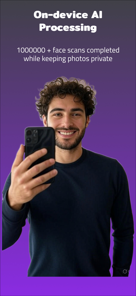 VibeMax: Face Analyzer - A man taking a selfie for private on-device AI facial analysis