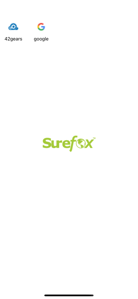 SureFox kiosk browser interface displaying custom shortcuts and brand logo