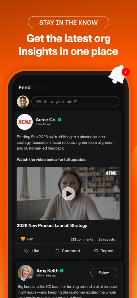 Tigerhall - Tigerhall app interface featuring a news feed with company updates and leadership videos