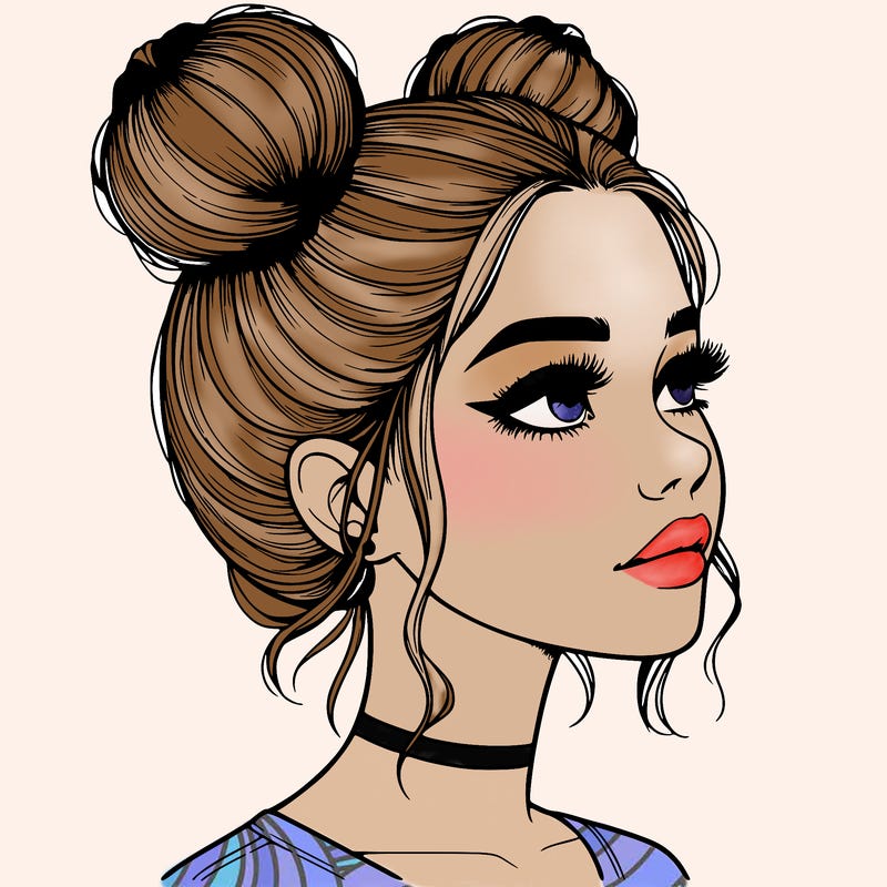 realistic girl with buns on the top of her head