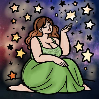 plus size woman looking at stars