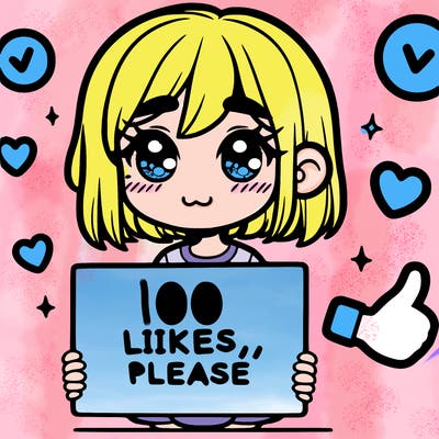 a girl with a sign saying 100 likes, please