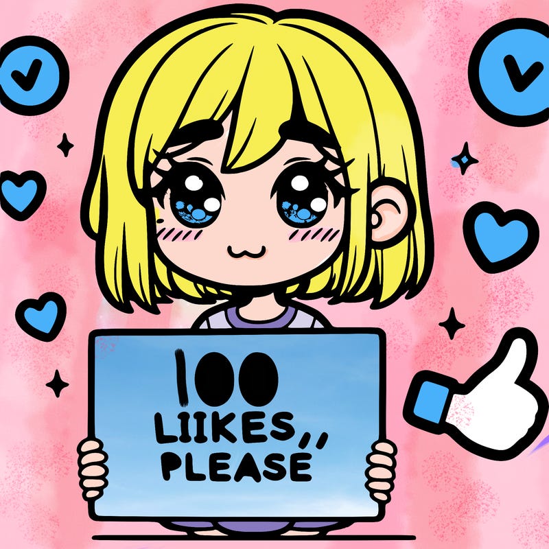 a girl with a sign saying 100 likes, please