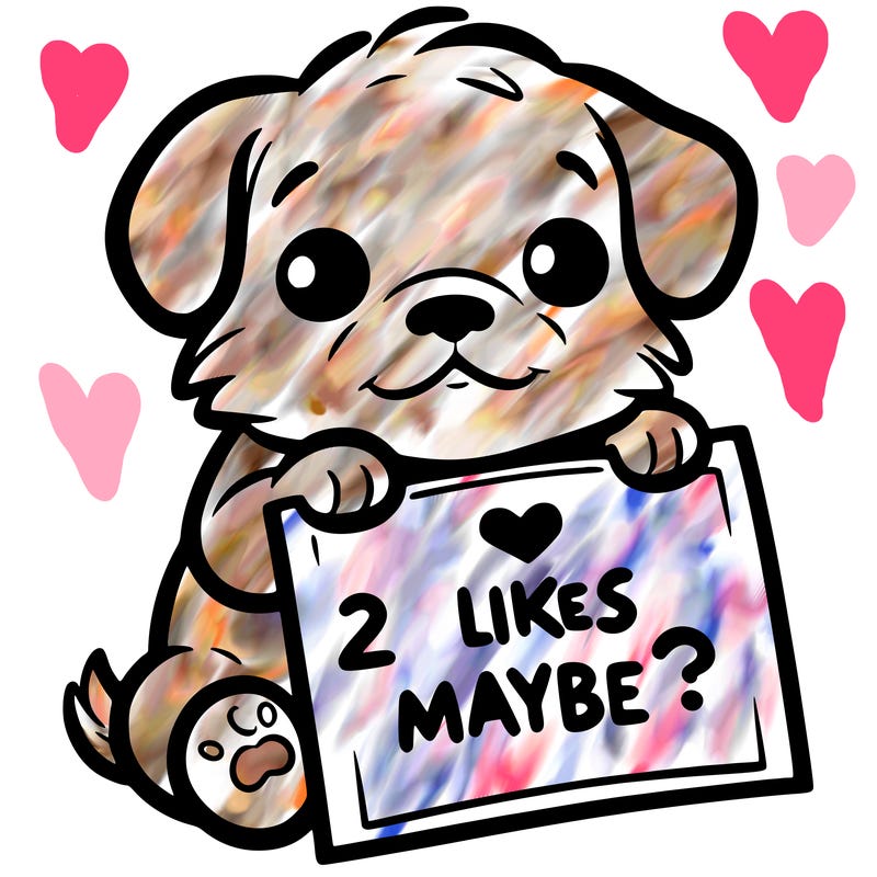 a puppy holding a sign that says 2 likes maybe?