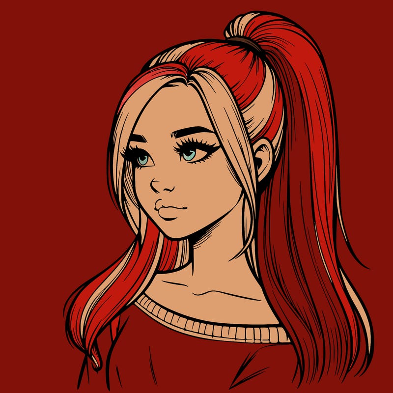 realistic girl with a high ponytail