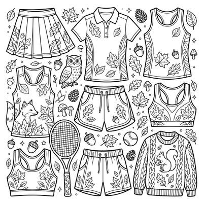 Embrace the crisp air and vibrant colors of fall with this unique coloring page featuring stylish tennis activewear. Discover a delightful blend of sports fashion and woodland charm, perfect for an autumn-themed creative escape.