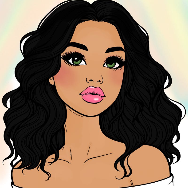 realistic girl with wavy hair and lips