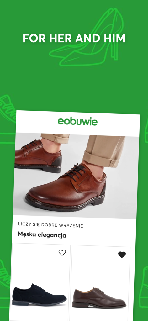Mobile app interface of efootwear.eu showing a collection of elegant leather shoes for men.