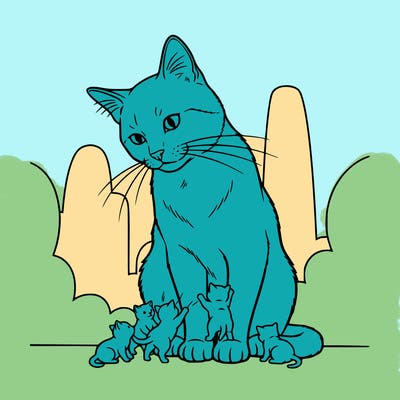 giant cat and kittens.