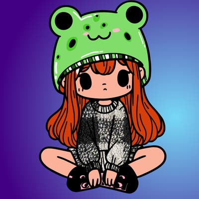 a girl wearing a frog hat and some frog socks
