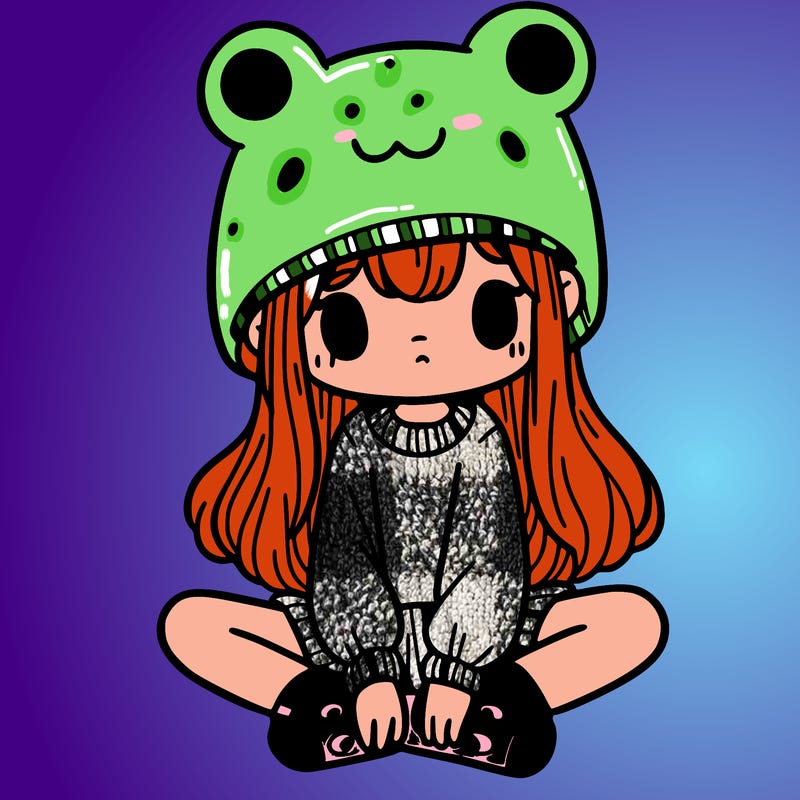 a girl wearing a frog hat and some frog socks