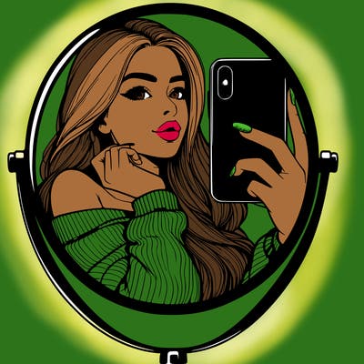 realistic girl taking mirror selfie beautiful