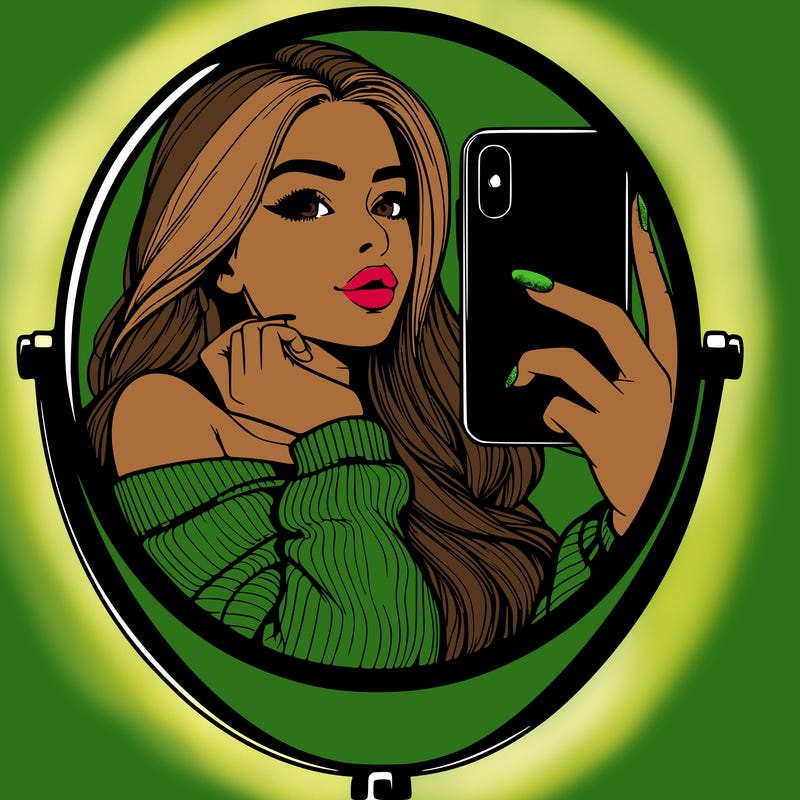 realistic girl taking mirror selfie beautiful