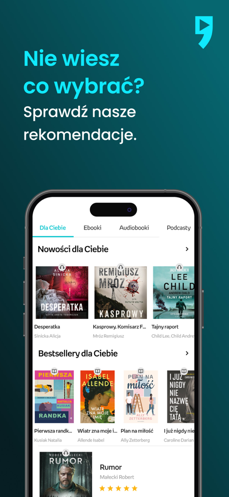 Empik Go app interface showing personalized book recommendations for Polish users