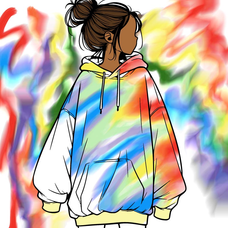 realistic girl with a oversized sweatshirt on and a bun