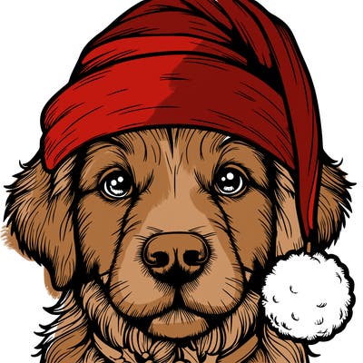 realistic dog with a christmas hat