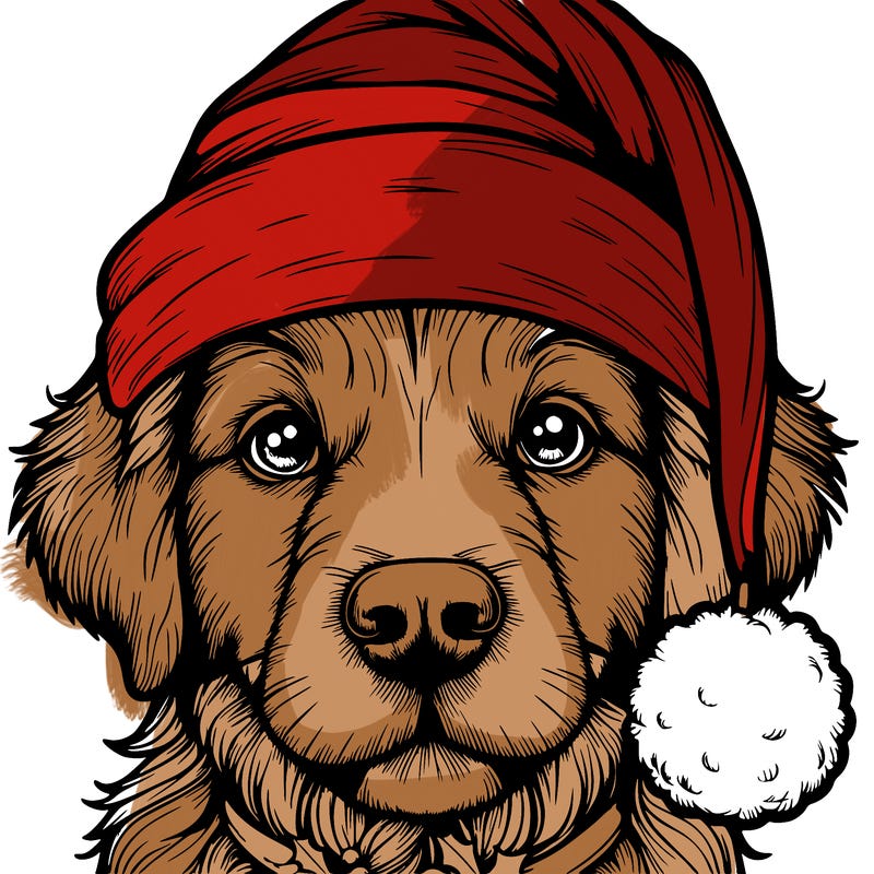 realistic dog with a christmas hat